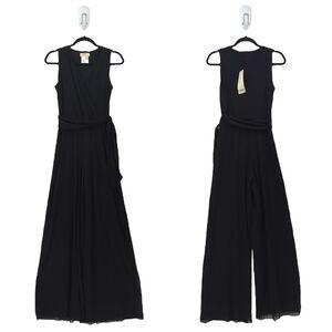 FUZZI Women M Jumpsuit Nero Black Wide Leg Sleeveless Wrinkle Resistant Mesh NEW